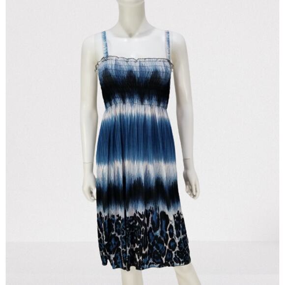 Romantic Sini Woman's Black & Blue Knee-Length Sun Dress Size: Medium, New - Picture 1 of 8